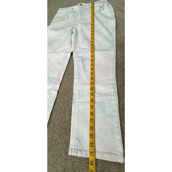 Time and Tru Straight High Rise White Denim Tie Dye Pants Pastel 6 NWT NEW - Picture 6 of 11